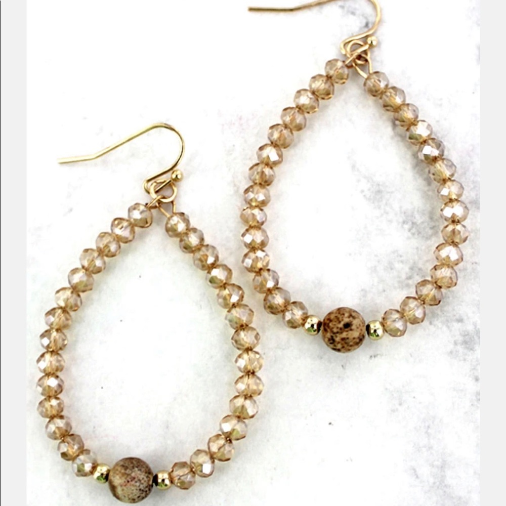 🌻BOGO NEW Adelaide Brown Stone & Glass TearDrop Earrings